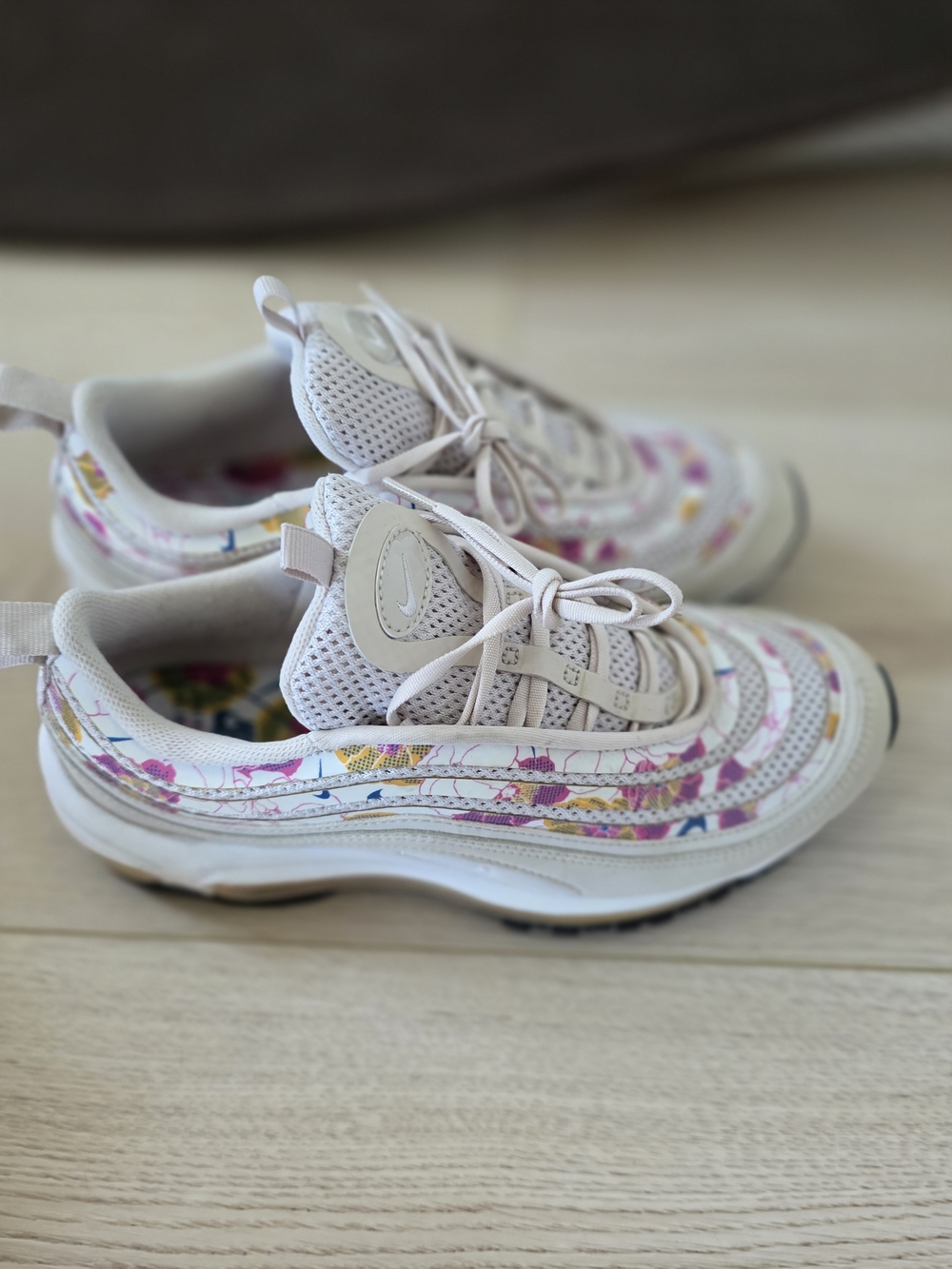 Nike Women's Cream Sneakers with Pink and Yellow Floral Detail